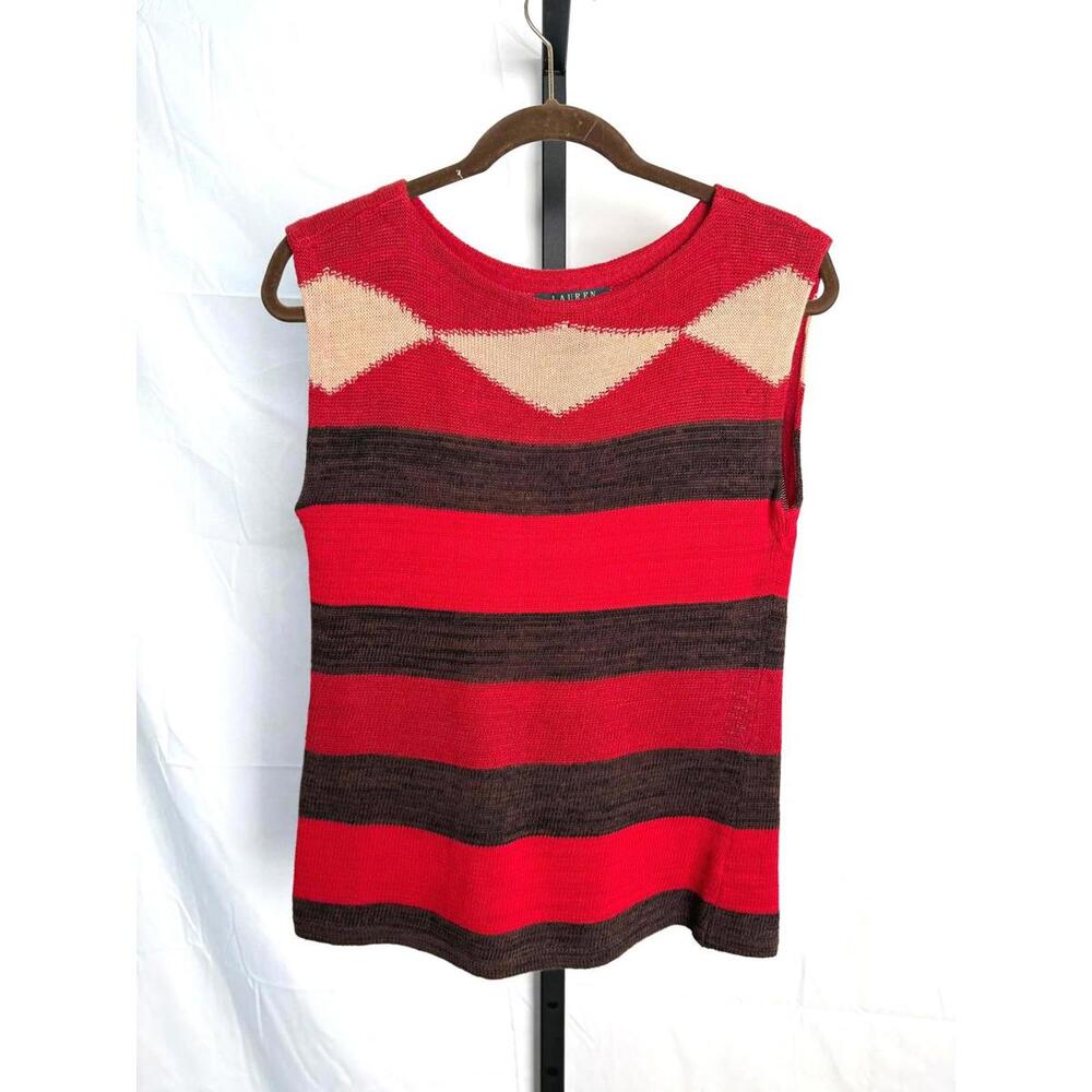 Lauren Ralph Lauren Red and Brown Striped Sweater